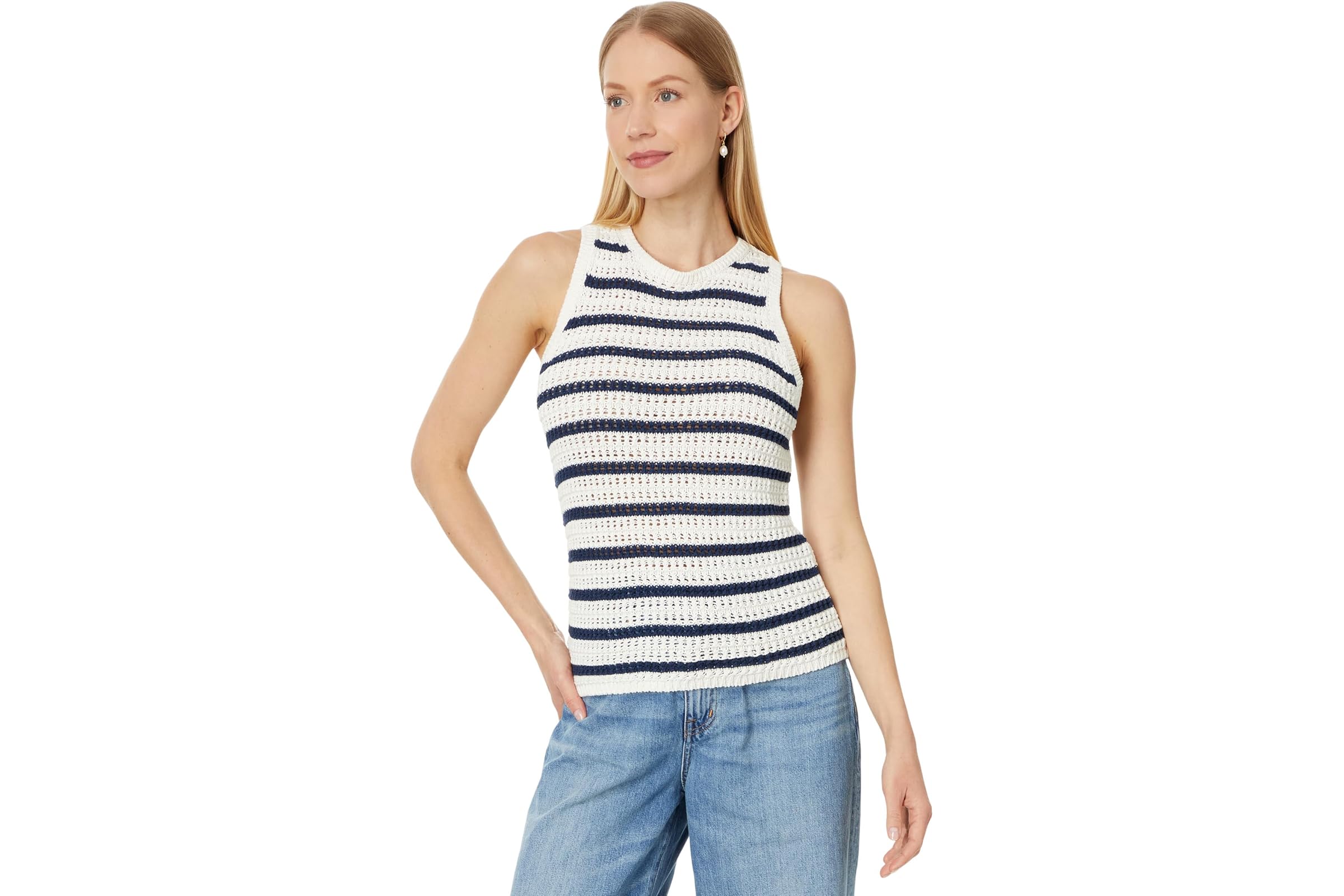 Madewell Crochet-Knit Crewneck Sweater Tank in Stripe 8090₽