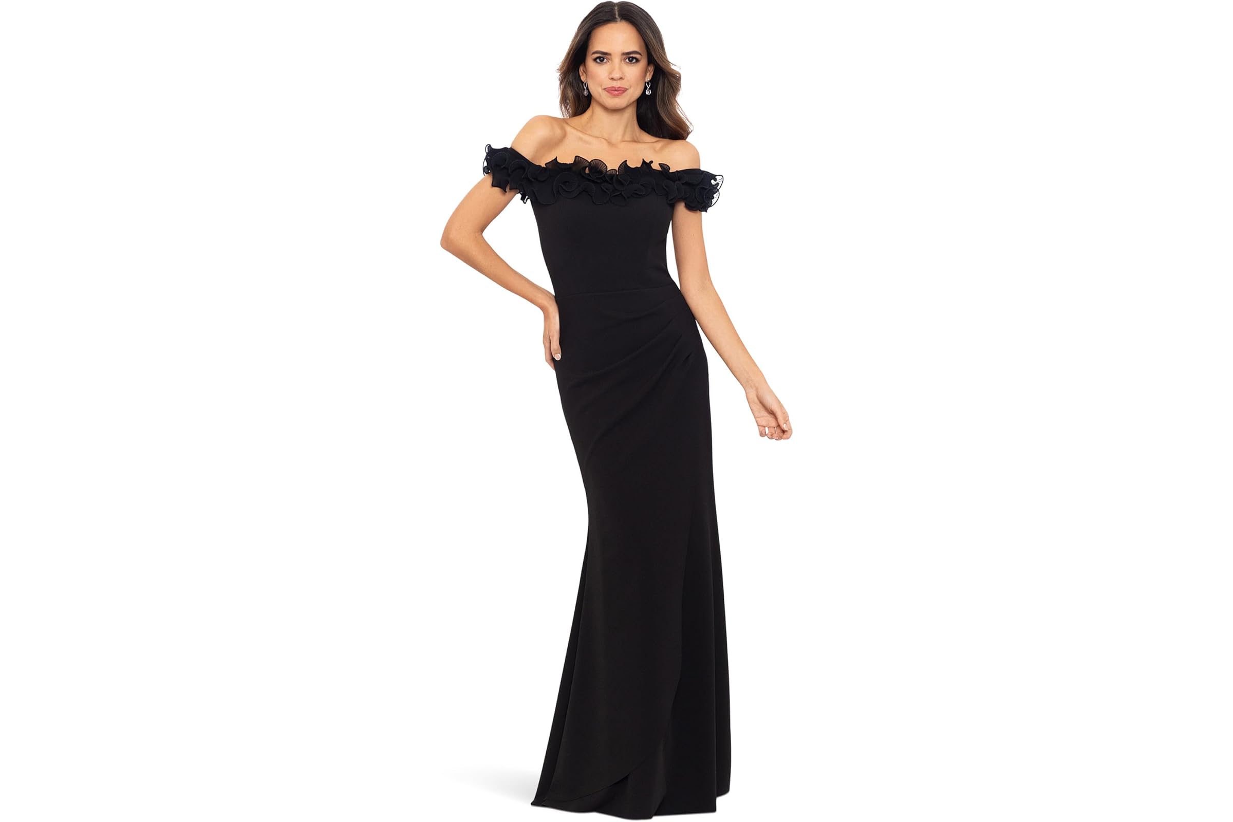 Платье XSCAPE Long Scuba Crepe Off The Shoulder Ruffle 49590₽