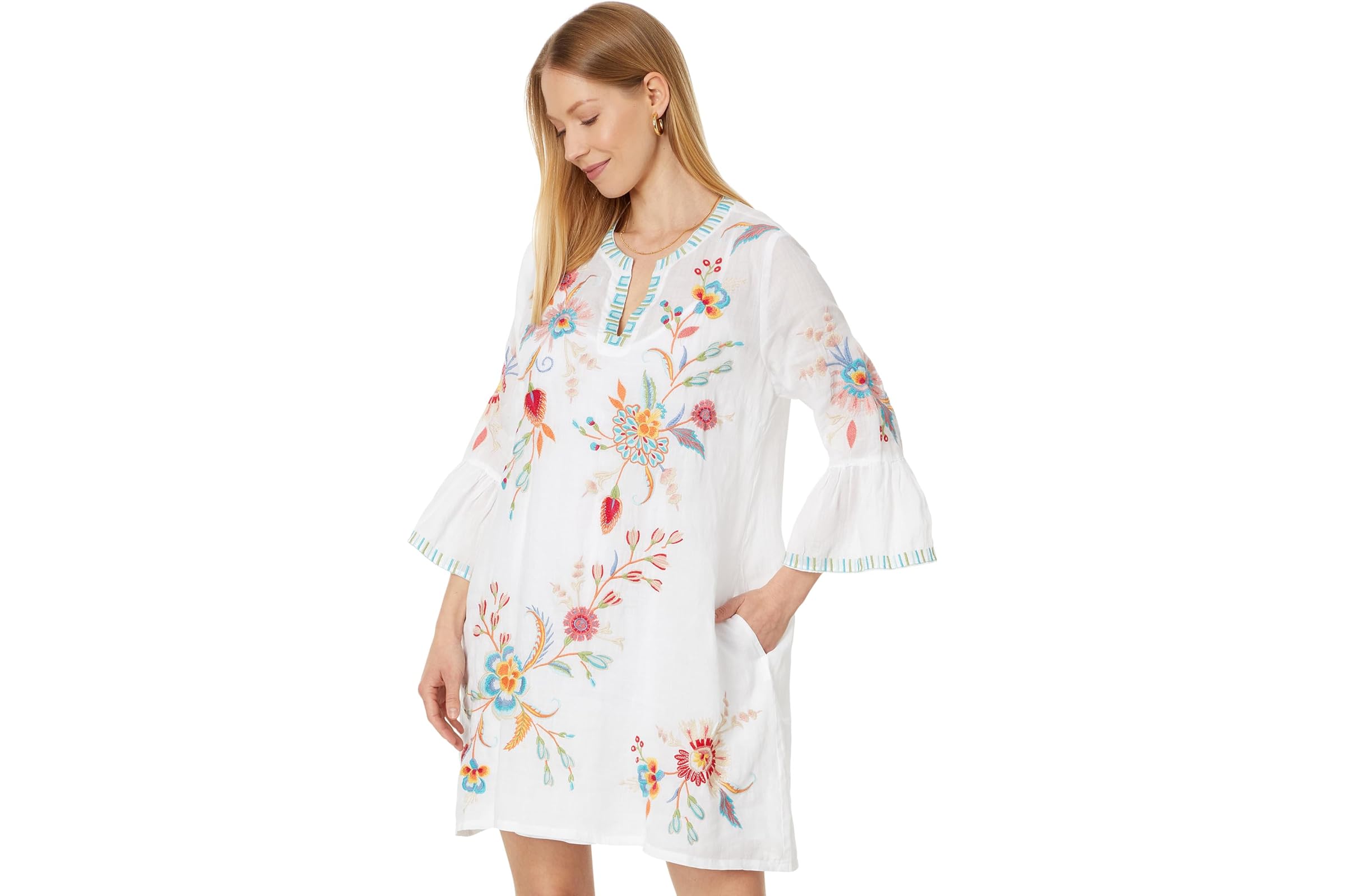 Johnny Was Joele Ruffle Sleeve Dress (Slip)