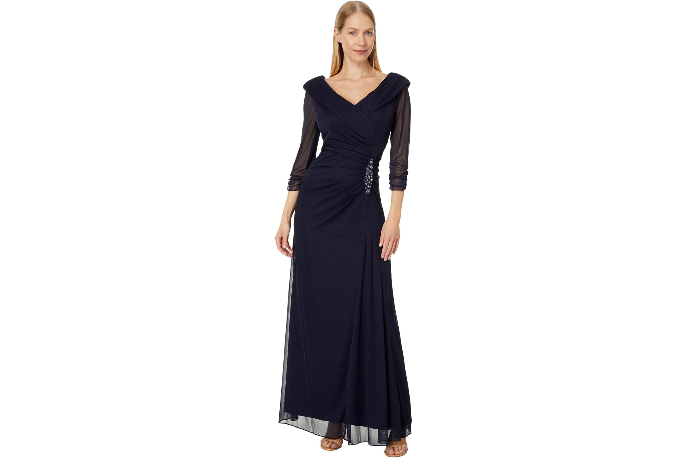 Платье Alex Evenings Long Mesh Dress with Portrait Collar and Embellished Hip Detail 34490₽