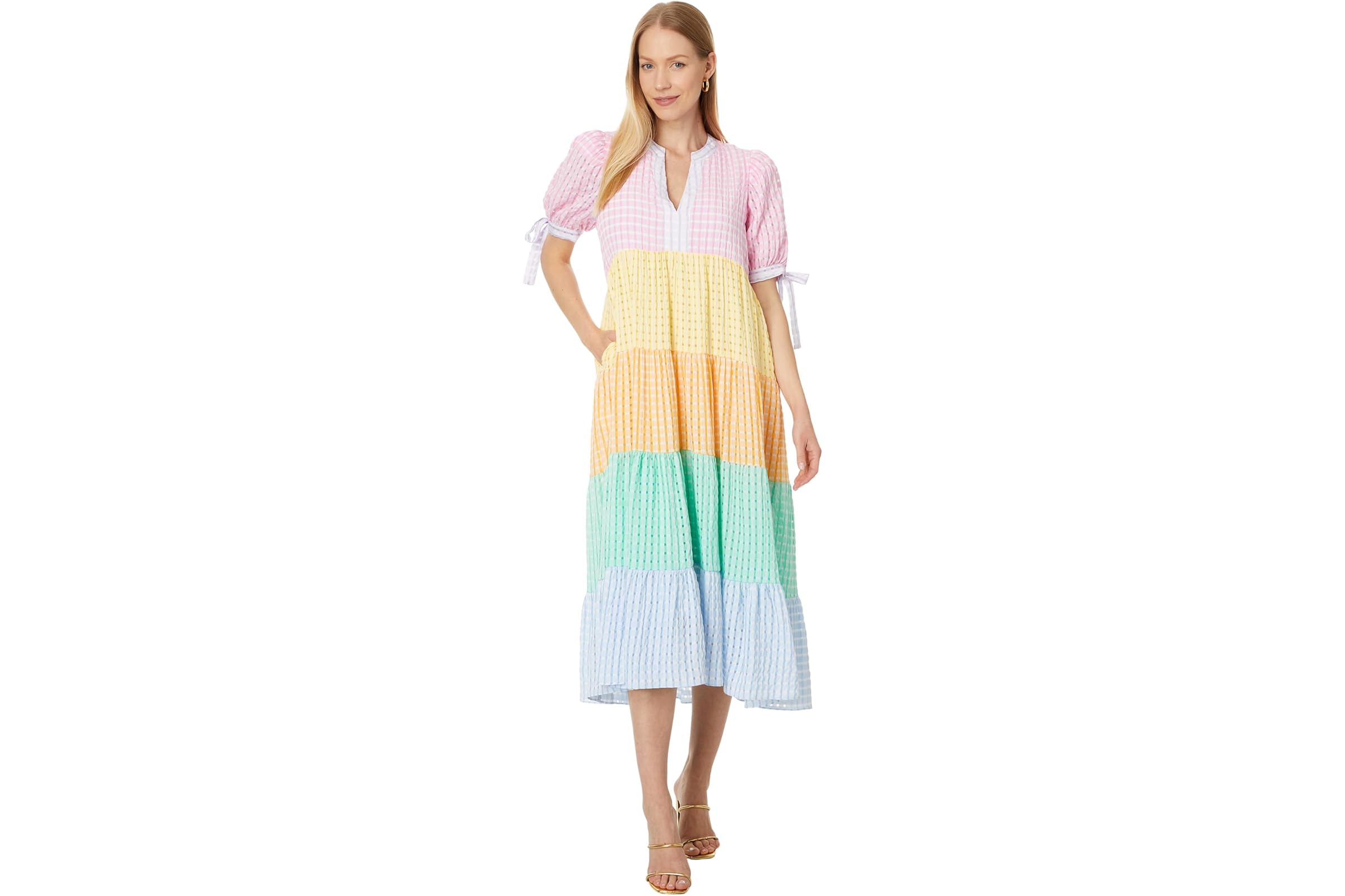 English Factory Colorblock Bow Tie Sleeve Maxi Dress