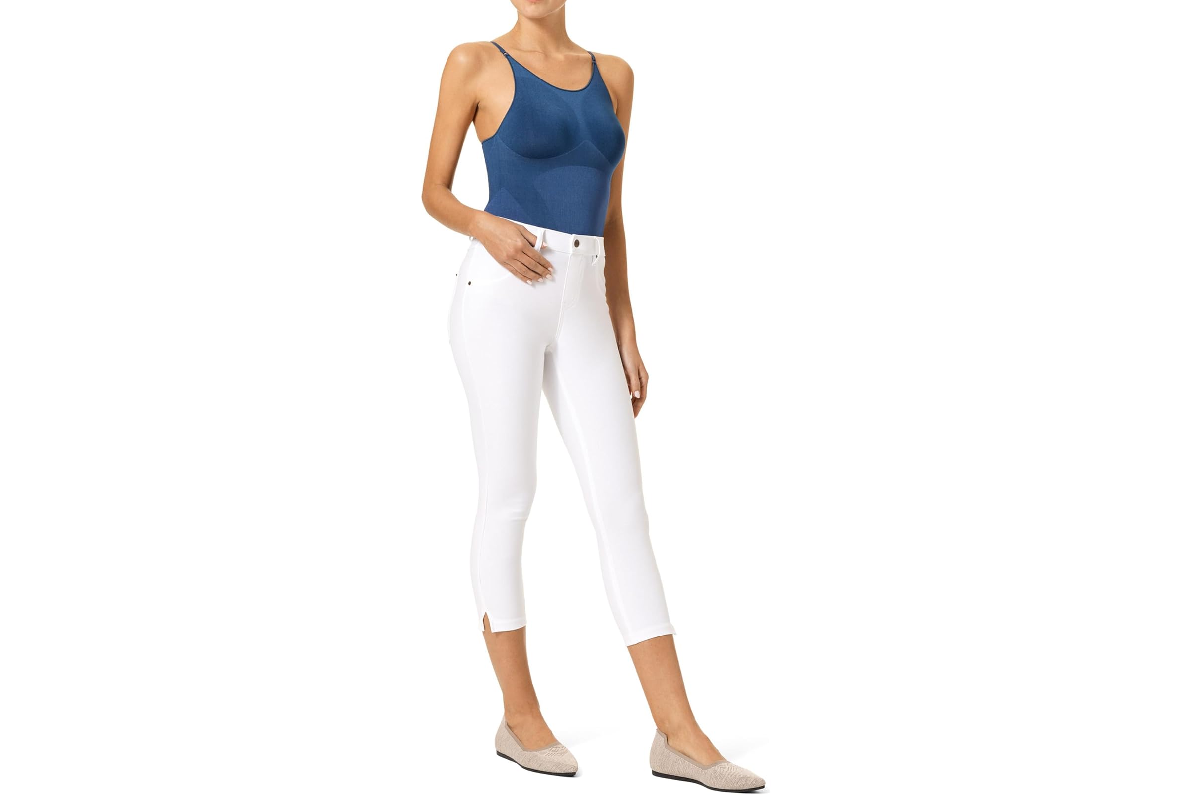 HUE Ankle Slit Essential Denim Capri Leggings