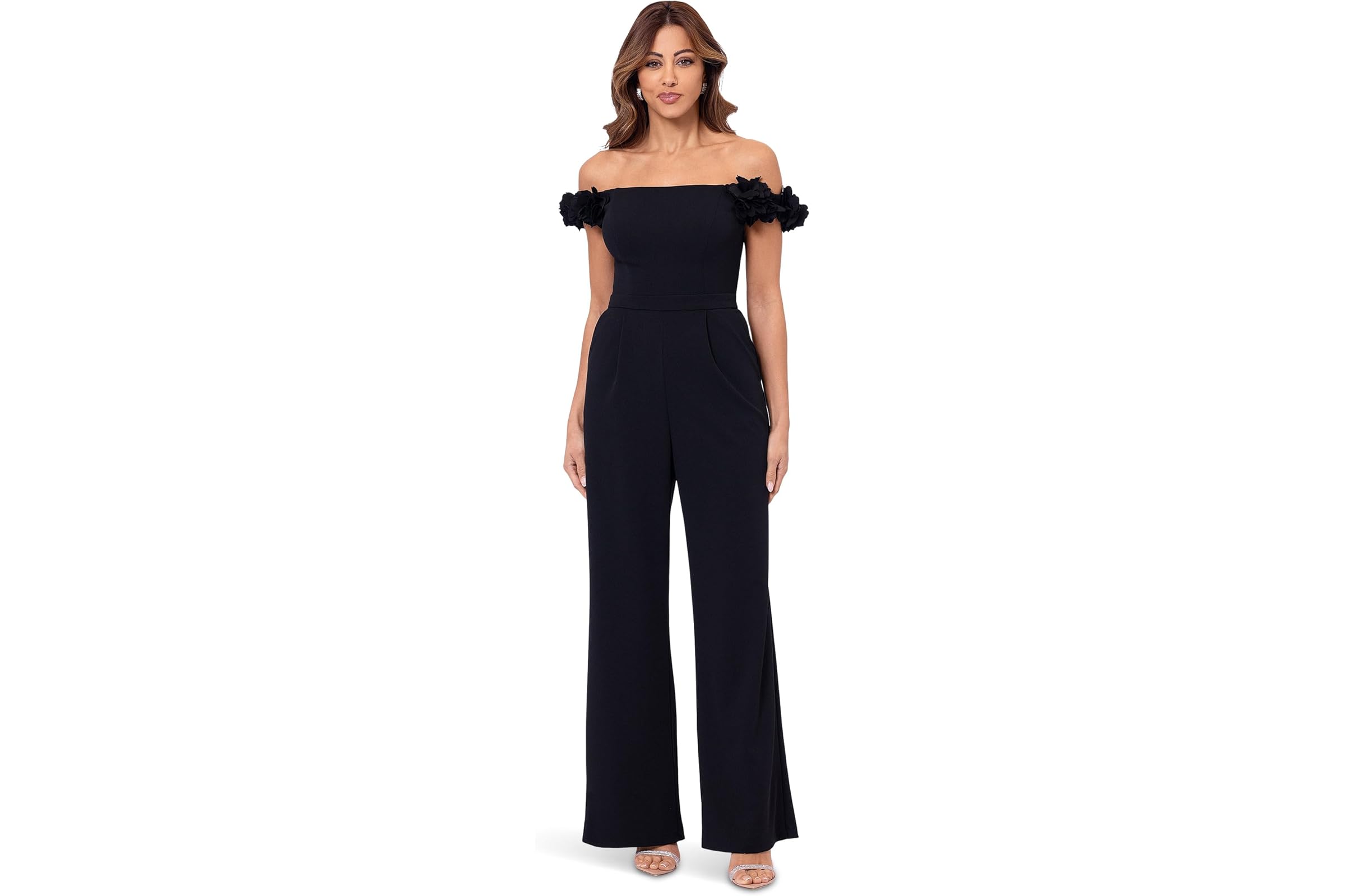 XSCAPE Long Scuba Crepe One Shoulder Jumpsuit