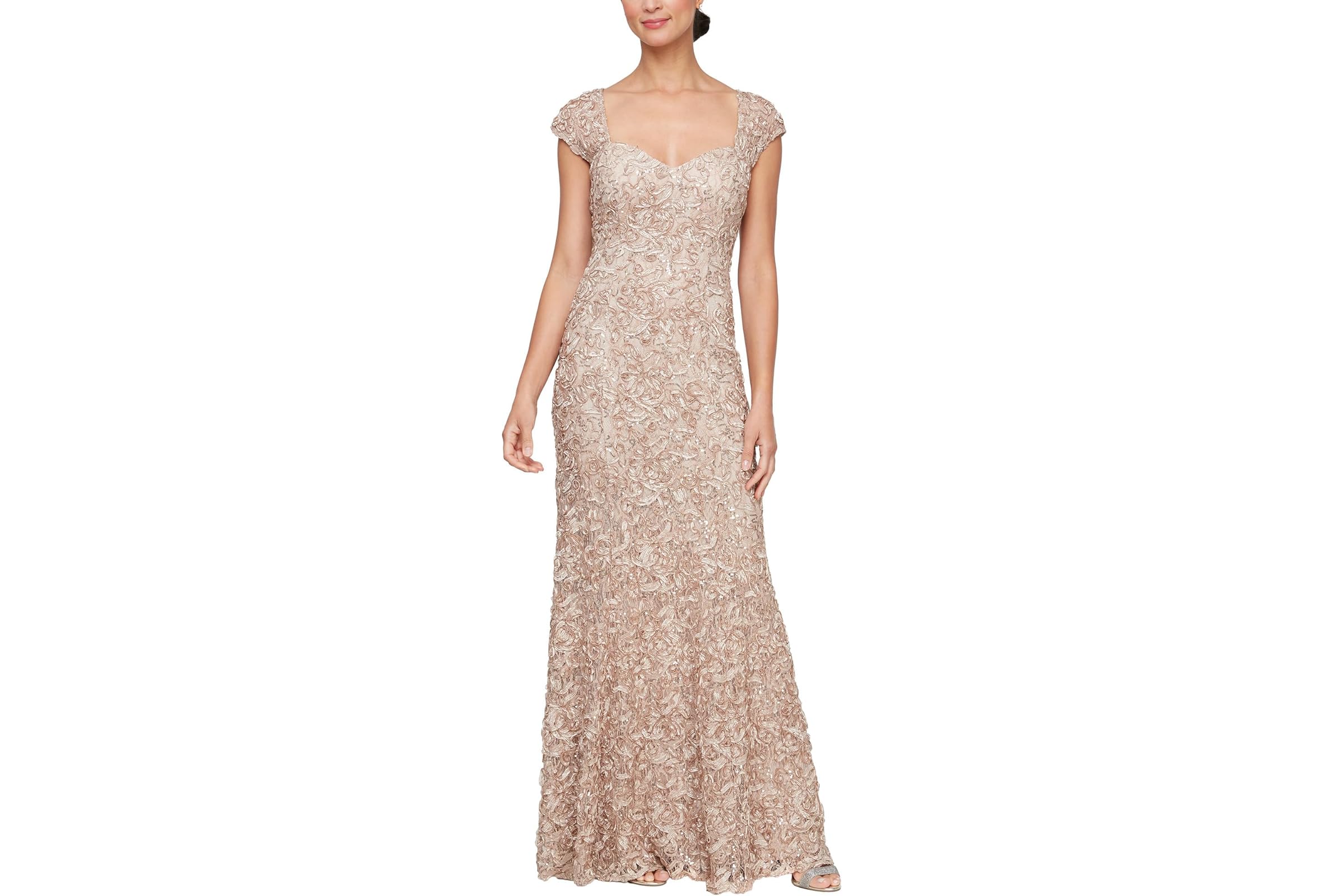 Alex Evenings Long Soutache Embroidered Dress with Sweetheart Neckline 47290₽