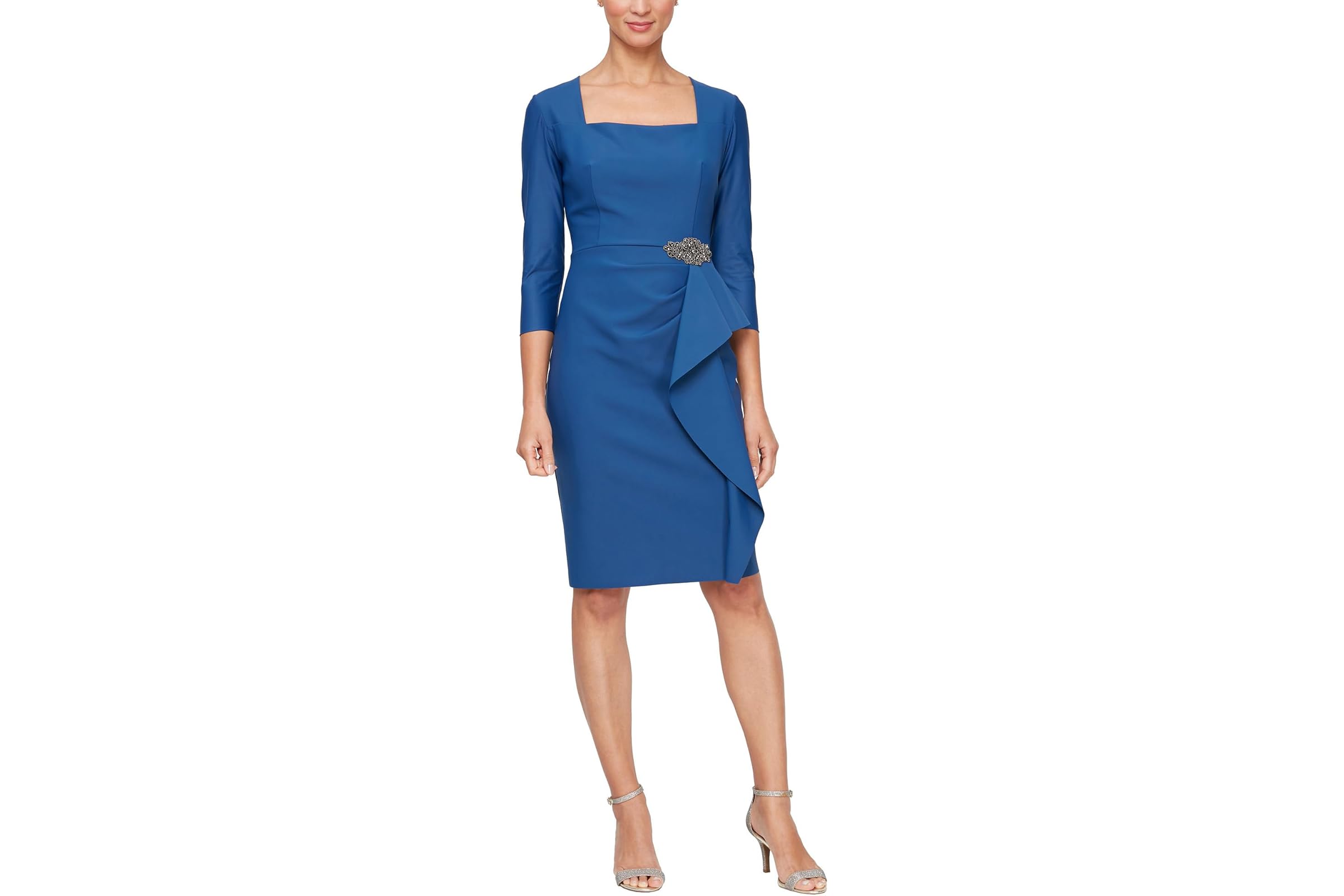 Alex Evenings Short Compression Dress with 34 Sleeves and Hip Embellishment 33390₽