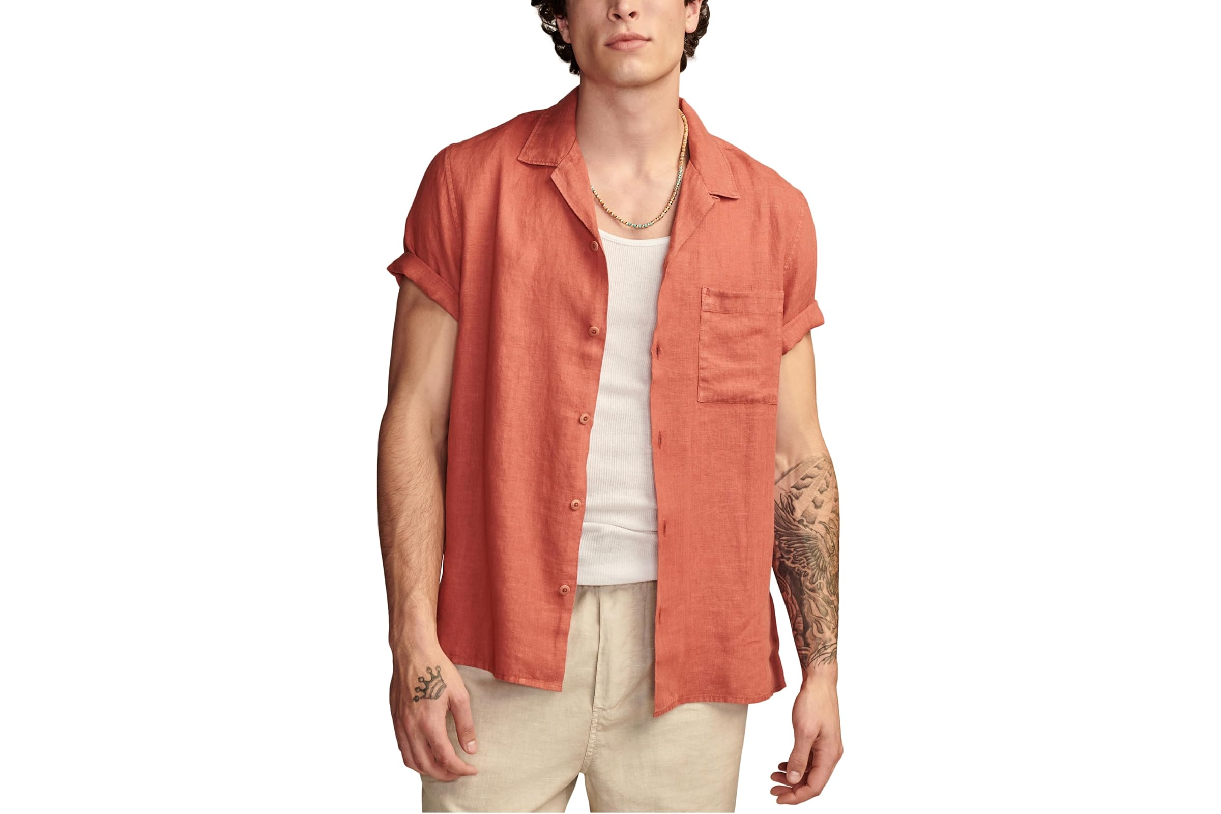 Lucky Brand Linen Camp Collar Short Sleeve Shirt 14990₽