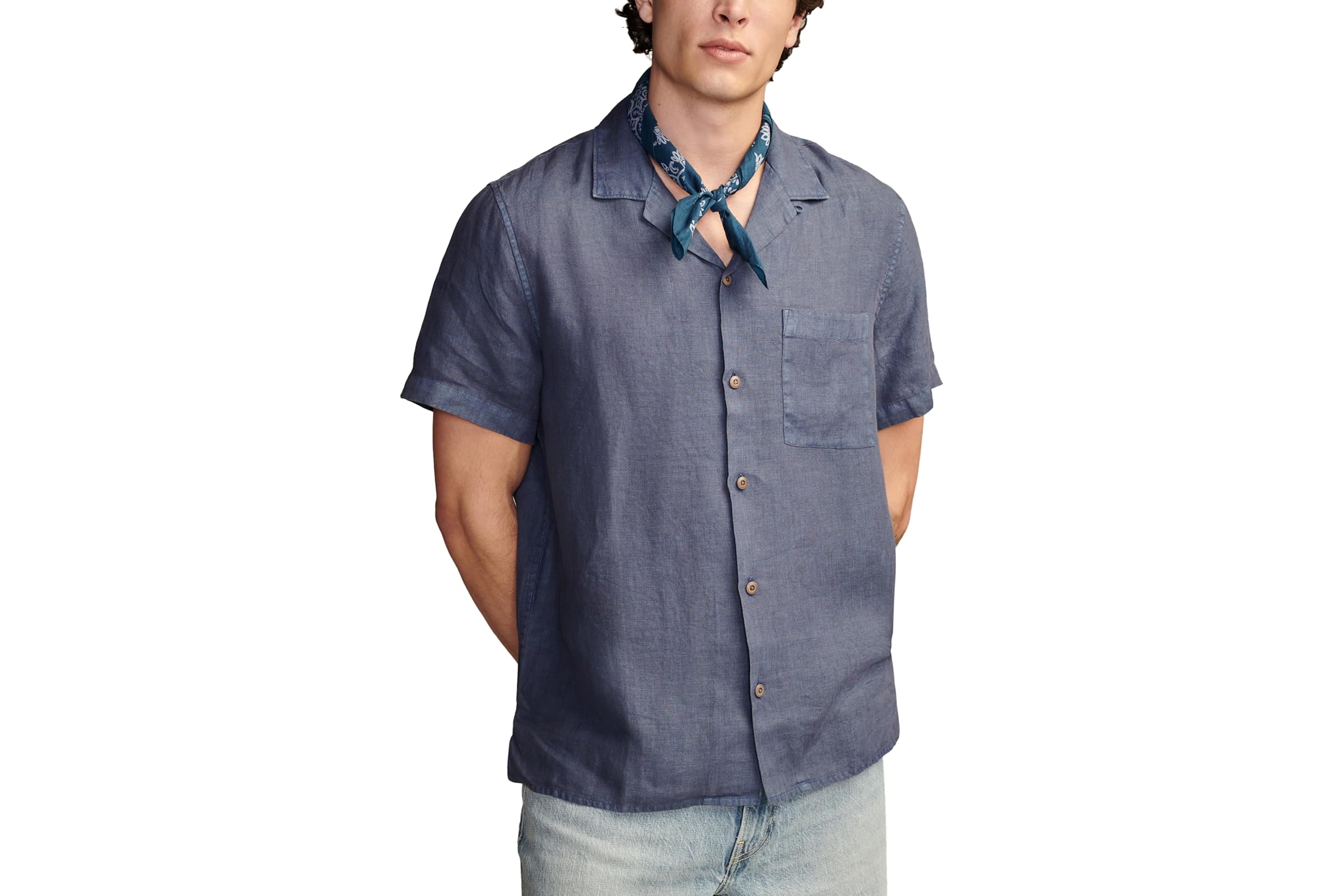 Мужская рубашка Lucky Brand Linen Camp Collar Short Sleeve Shirt 11390₽