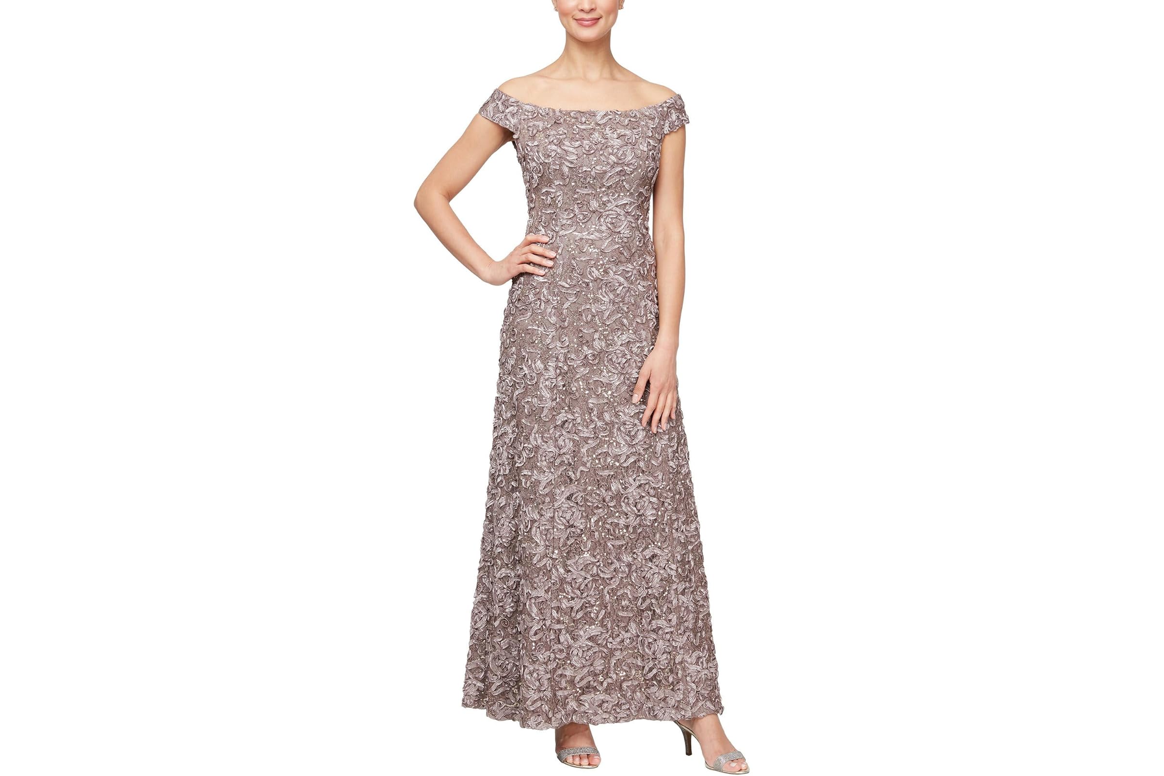 Alex Evenings Long Soutache Lace off the Shoulder 16590₽