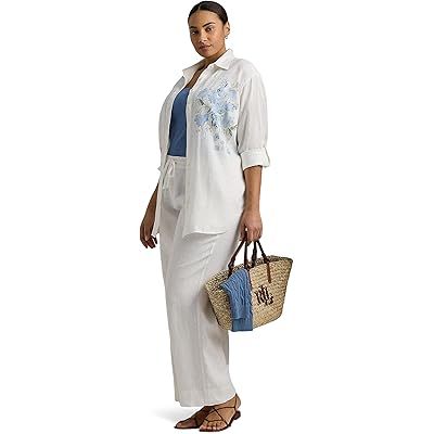 Lauren Ralph Lauren Plus-Size Oversize Floral Eyelet-Logo Linen Shirt