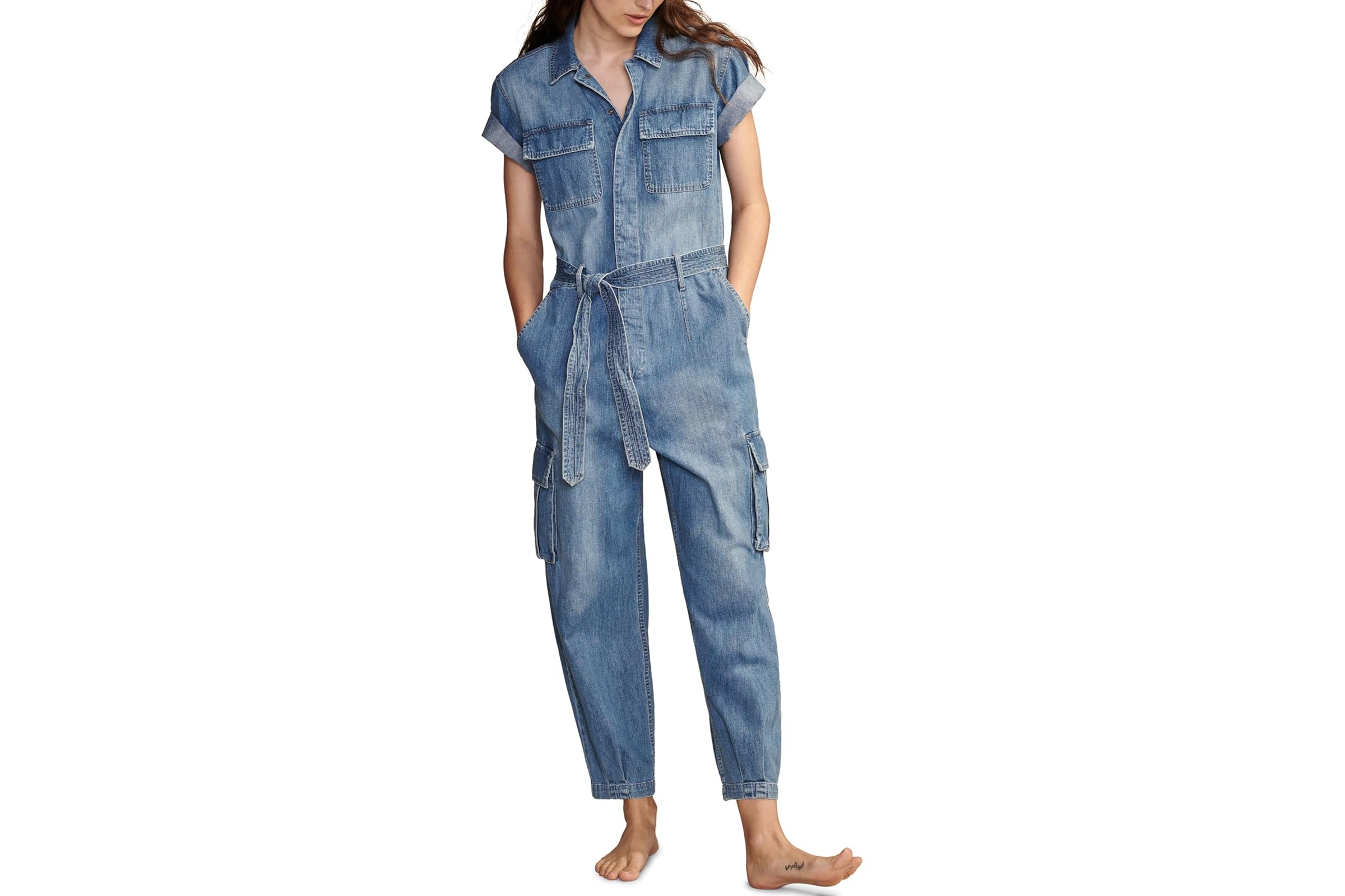 Lucky Brand Denim Short Sleeve Utility Jumpsuit 25690₽