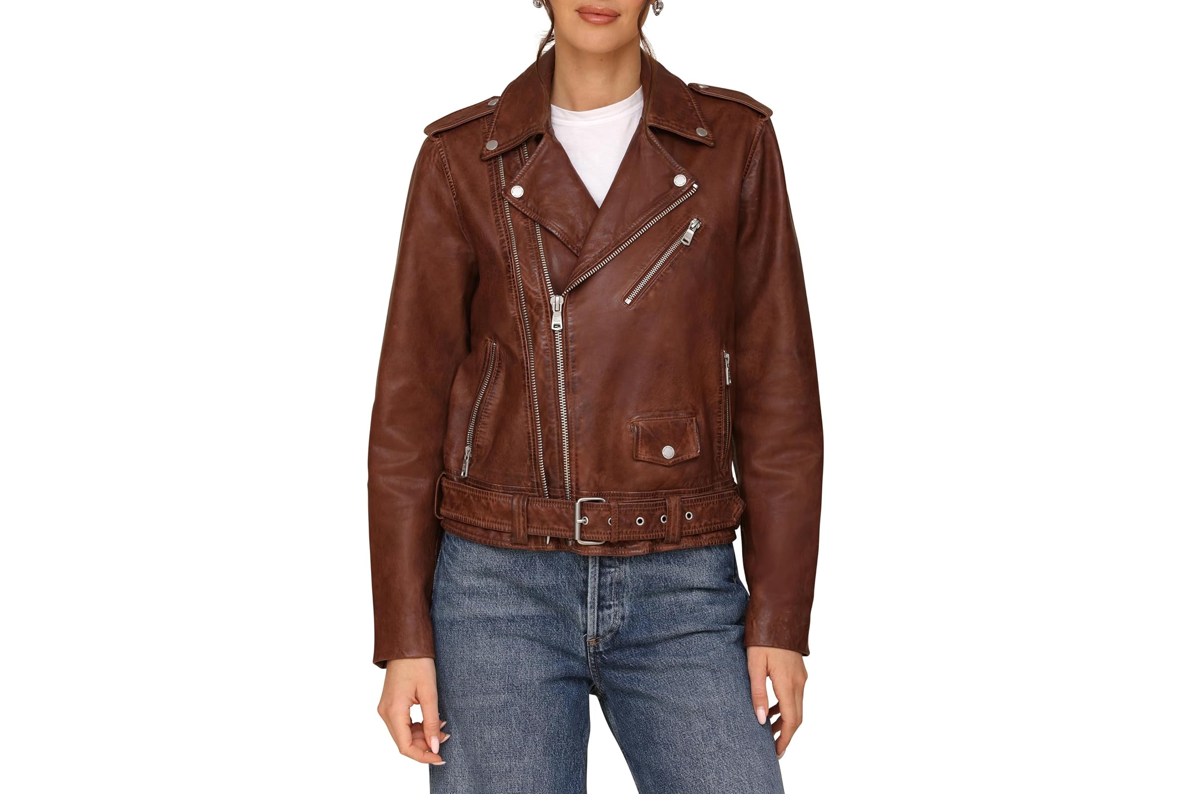 Avec Les Filles Genuine Leather Relaxed Biker Jacket 27290₽