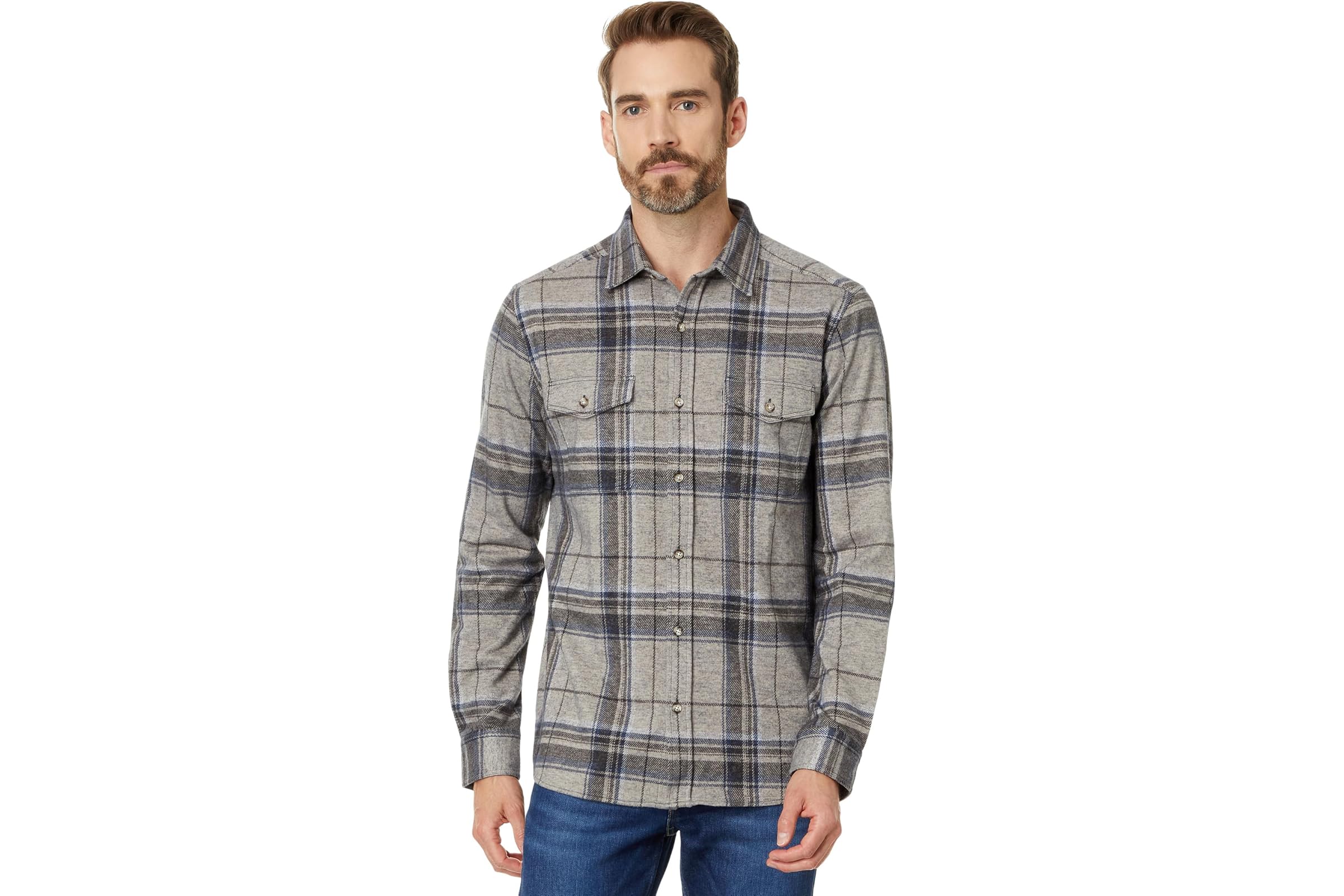 Johnston - Murphy Brushed Large Plaid Button Front Knit 6790₽