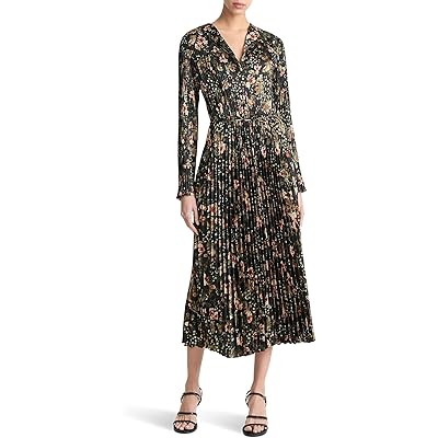 Платье Vince Orchid Vine Pleated Long Sleeve Dress