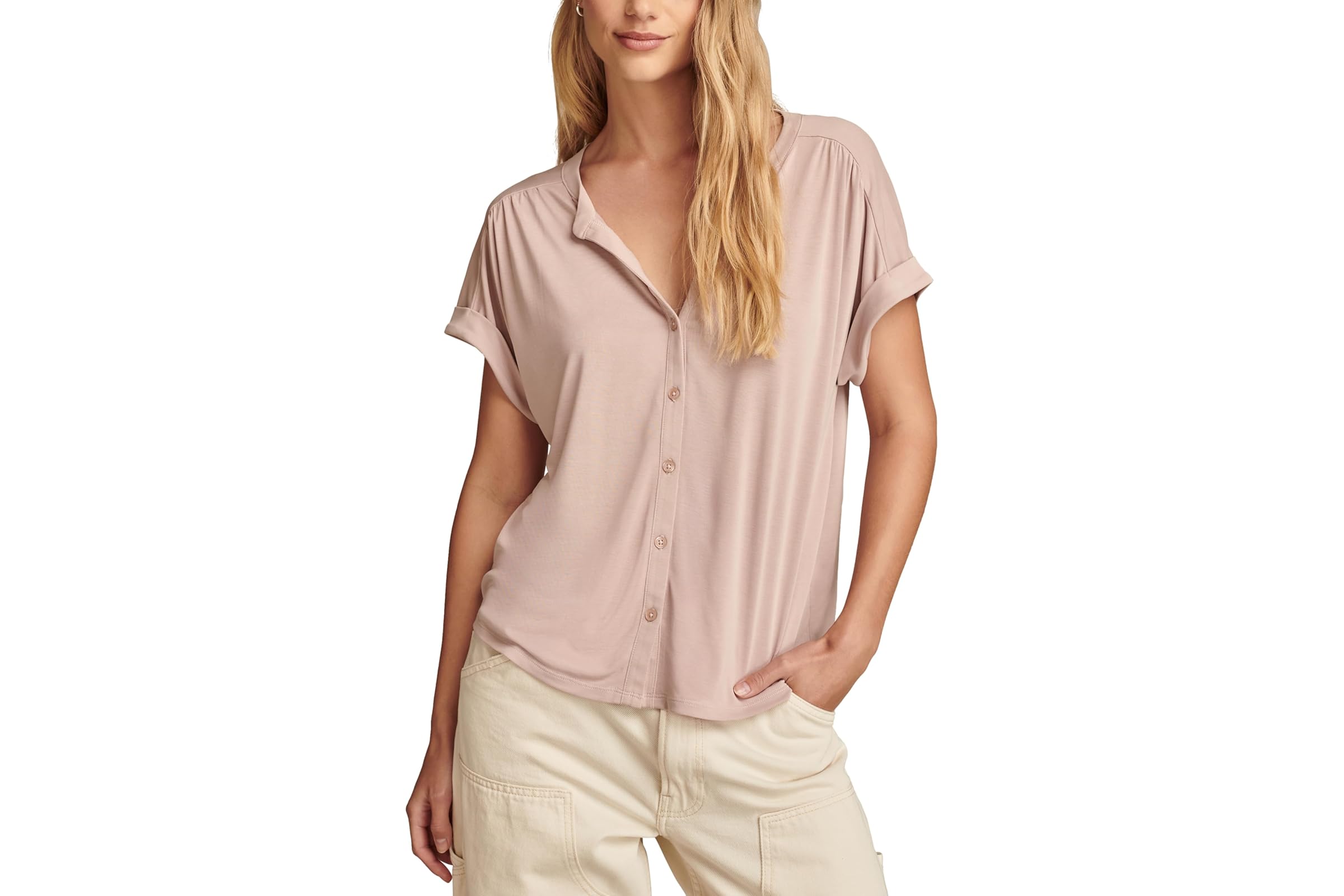Lucky Brand Sandwash Short Sleeve Button Front Top 11890₽