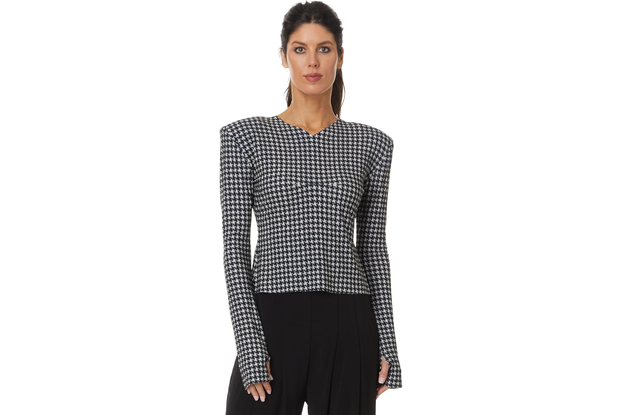 Norma Kamali Long Sleeve Shoulder Pad V-Neck Top 28890₽