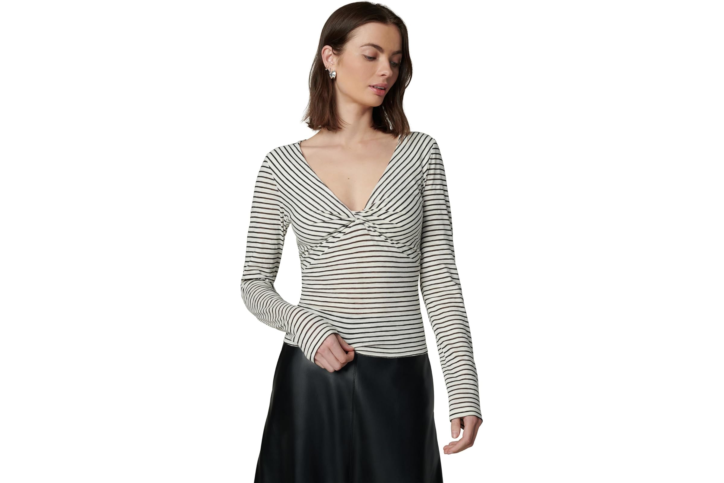 Joes Jeans The Ava Stripe Twist V-Neck Long Sleeve Top 9890₽