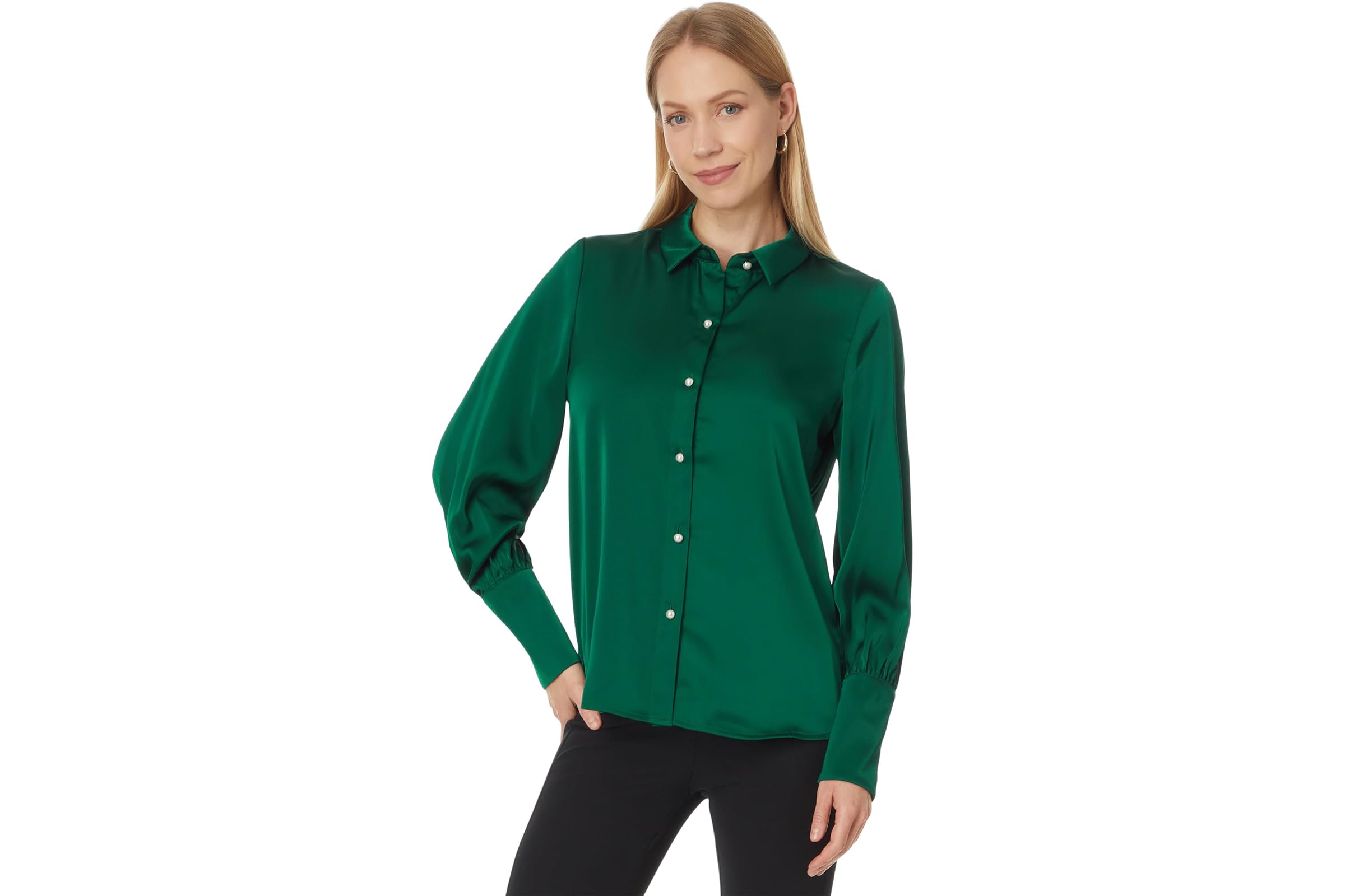 CeCe Button Down Long Slv Collared Tall Cuff Blouse 353