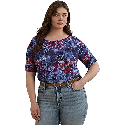 Lauren Ralph Lauren Plus Size Print Stretch Cotton Boatneck Tee