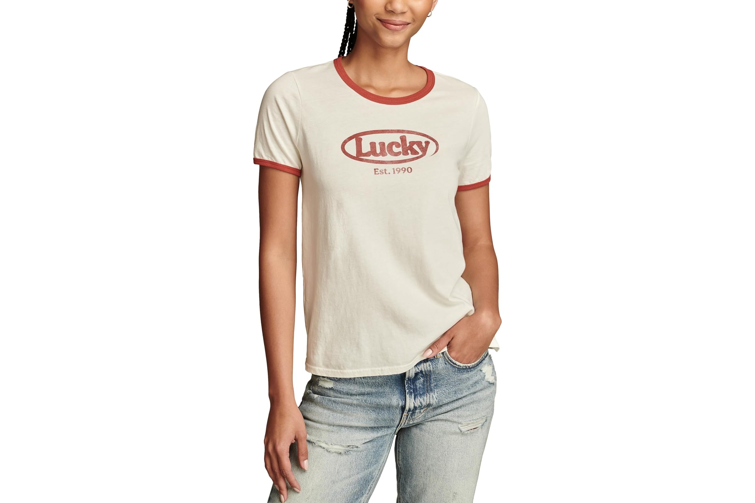 Lucky Brand Logo Classic Crew Ringer 7490₽