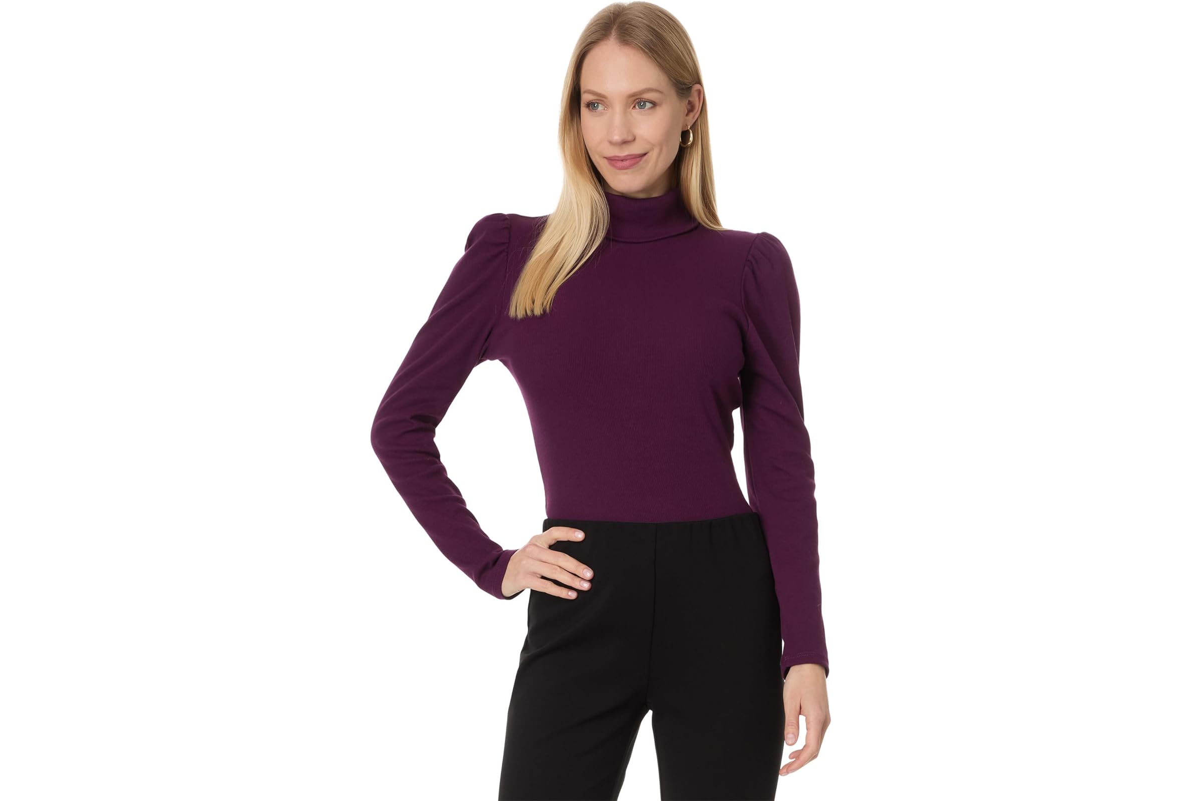 CeCe Long Sleeve Rib Knit Puff Sleeve Turtleneck Top 12190₽