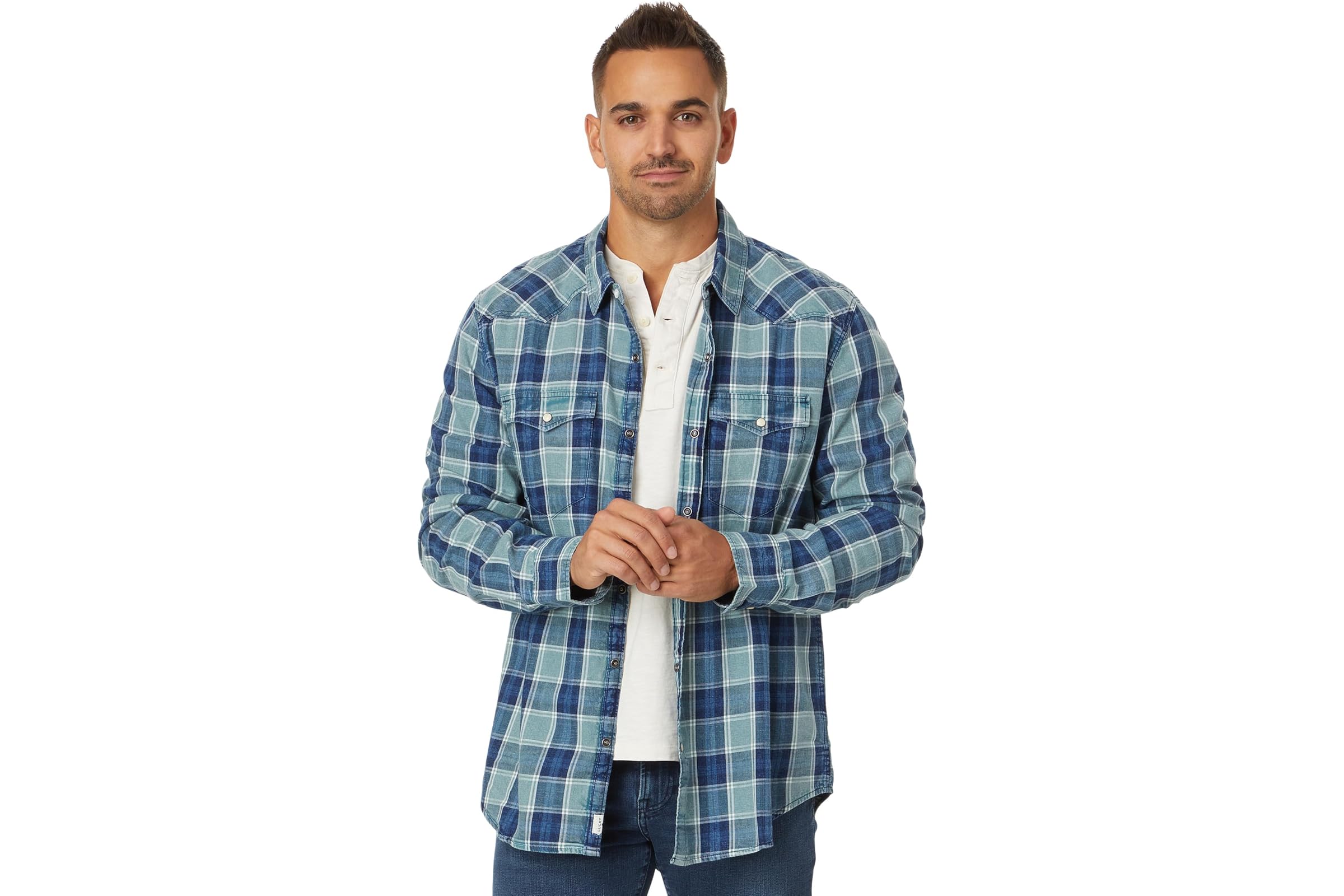 Мужская рубашка Lucky Brand Plaid Indigo Western Long Sleeve Shirt 9990₽