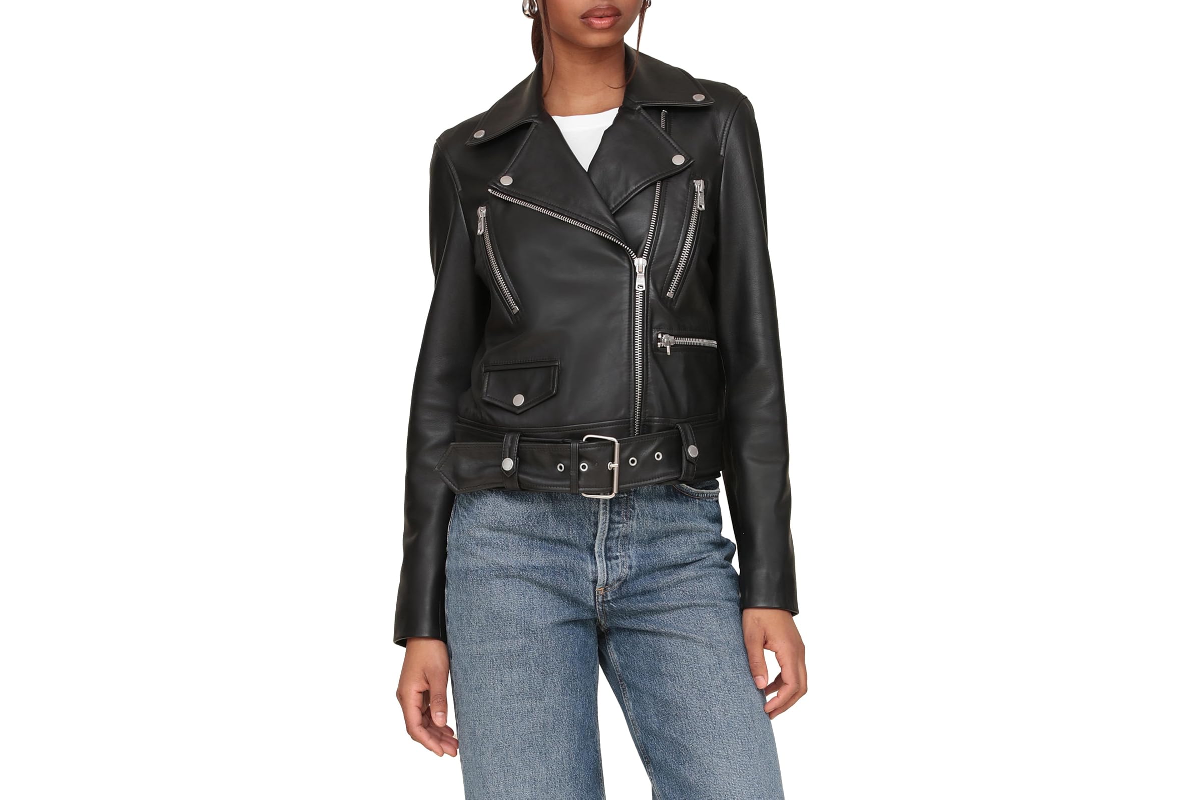 Avec Les Filles Genuine Leather Belted Biker Jacket 43690₽