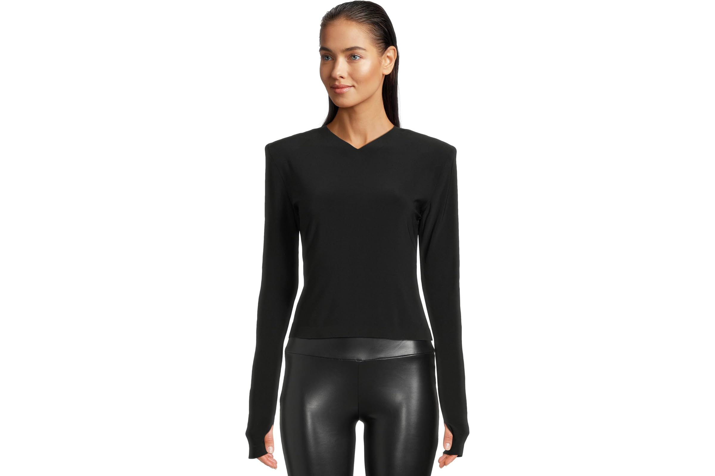 Norma Kamali Long Sleeve Shoulder Pad V-Neck Top 21290₽