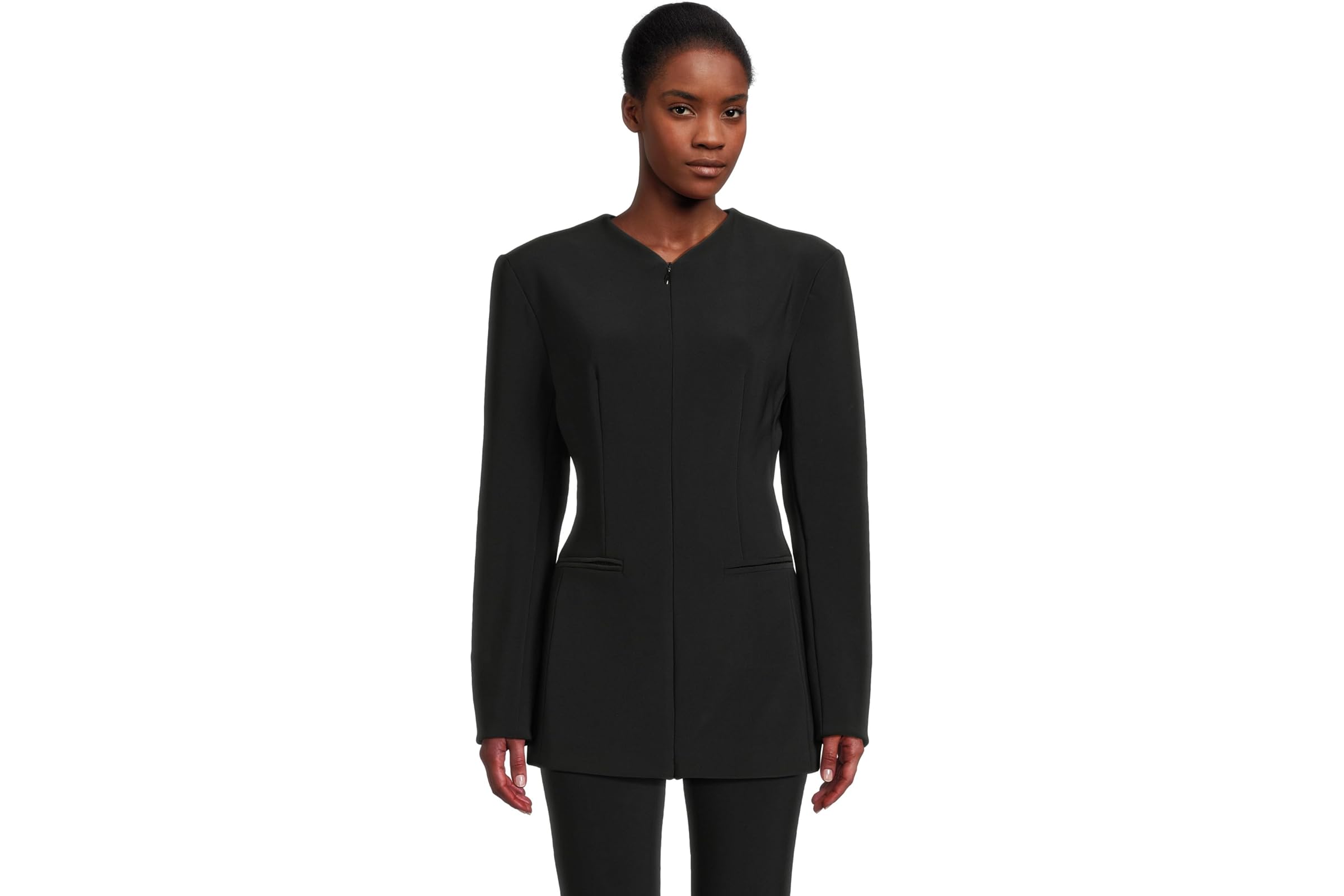 Norma Kamali Long Sleeve Shoulder Pad V-Neck Zip Front Jacket 30990₽