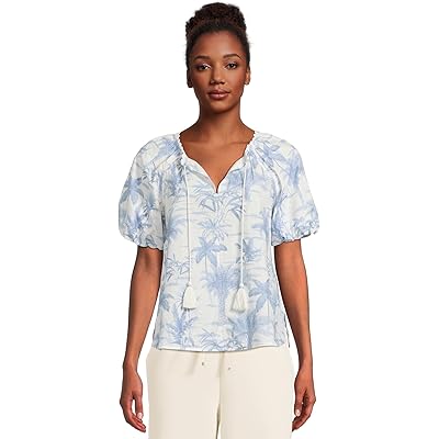 Tommy Bahama Fortuna Fronds Poplin Short Sleeve Top