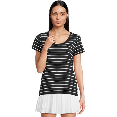 L.L.Bean Soft Stretch Supima Tee Scoopneck Short-Sleeve Stripe dark black/white
