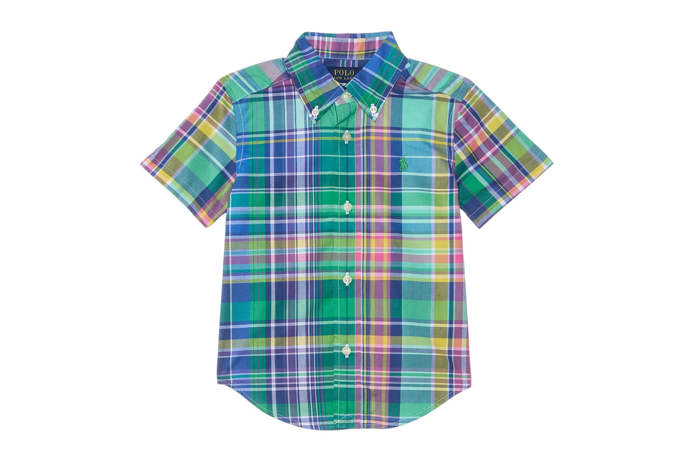 Мужская рубашка Polo Ralph Lauren Kids Plaid Cotton Poplin Short-Sleeve Shirt (Toddler/Little Kid)