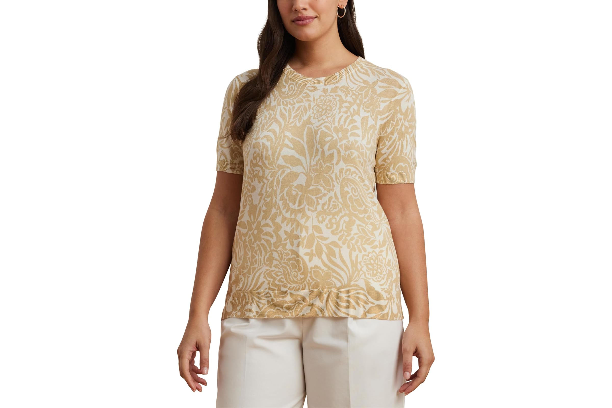 Lauren Ralph Lauren Plus Size Floral Cotton-Blend Short Sleeve Sweater 8390₽