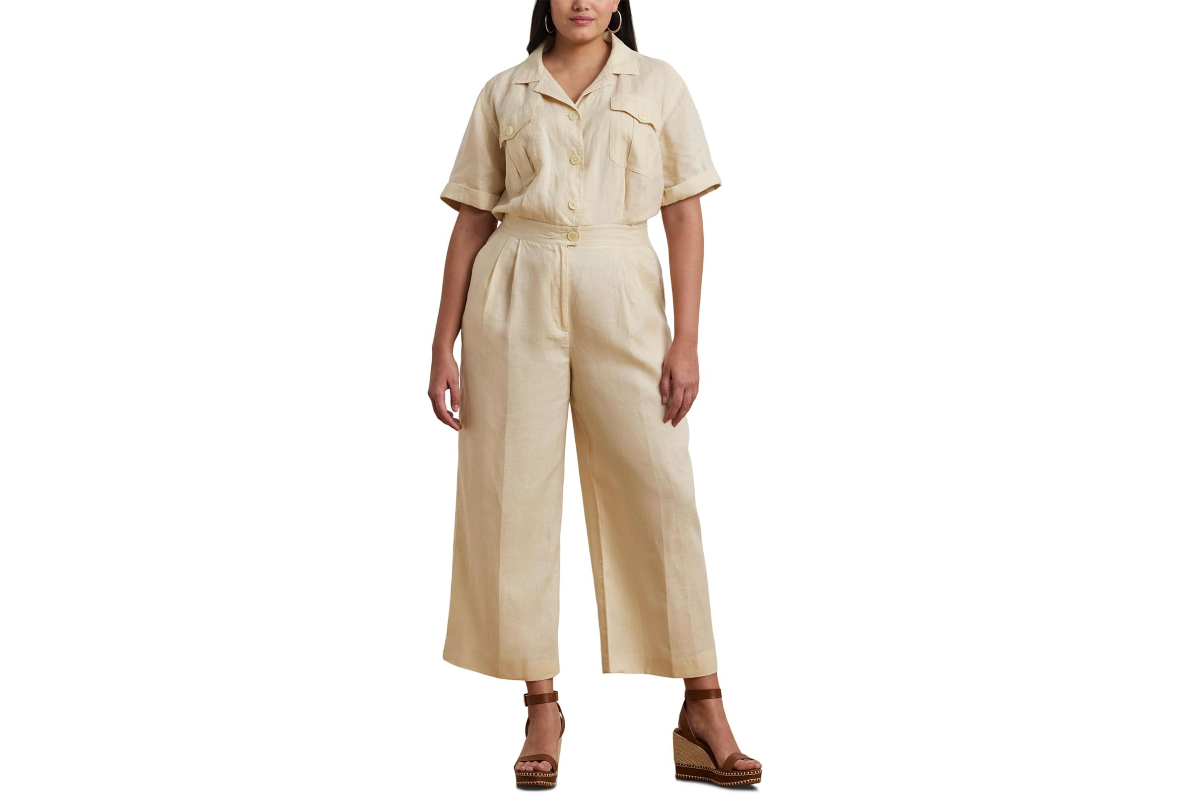 Комбинезон Lauren Ralph Lauren Plus Size Embroidered Linen Short Sleeve Jumpsuits 16490₽