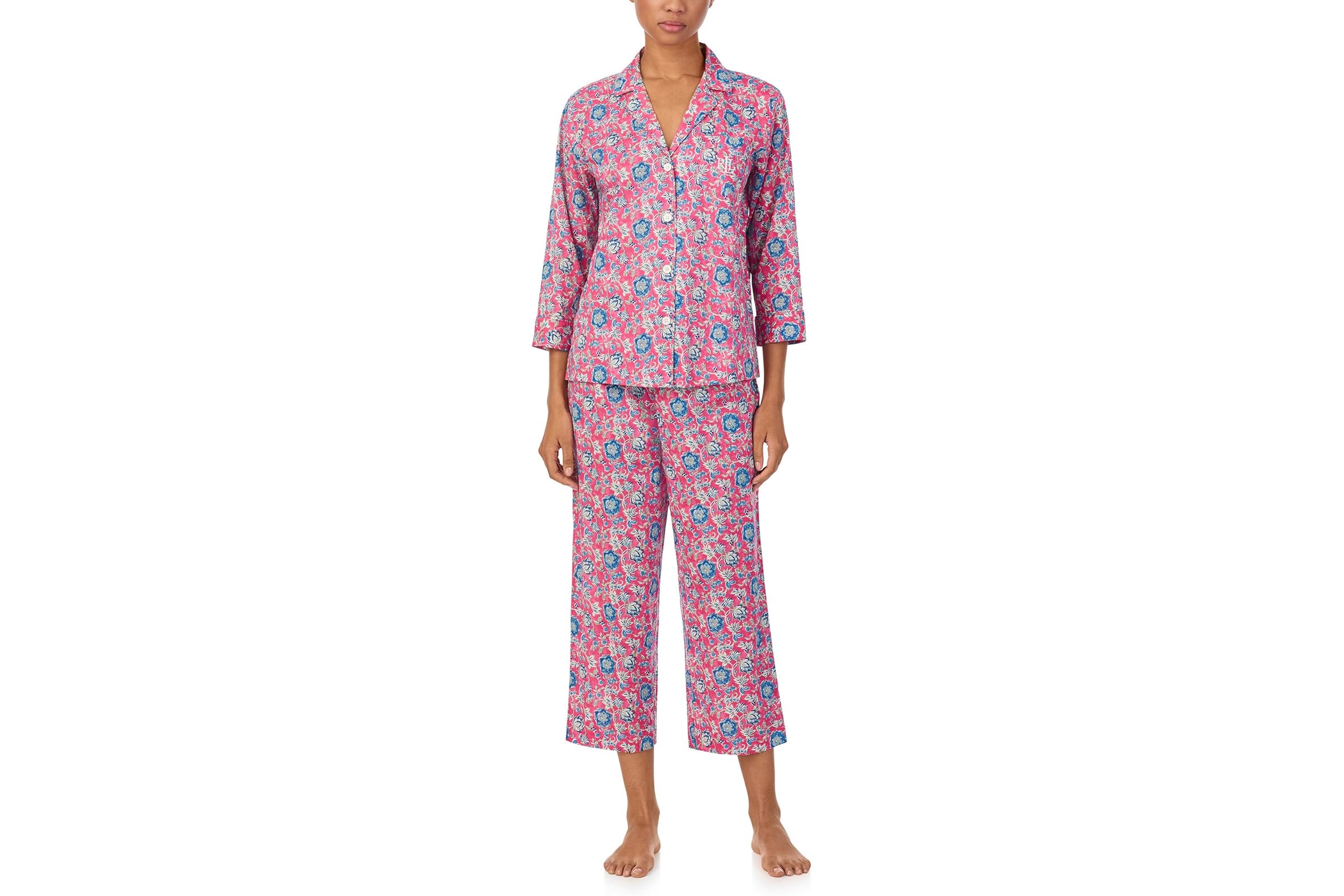 Lauren Ralph Lauren 34 Sleeve Woven Cropped Pj Set 10890₽