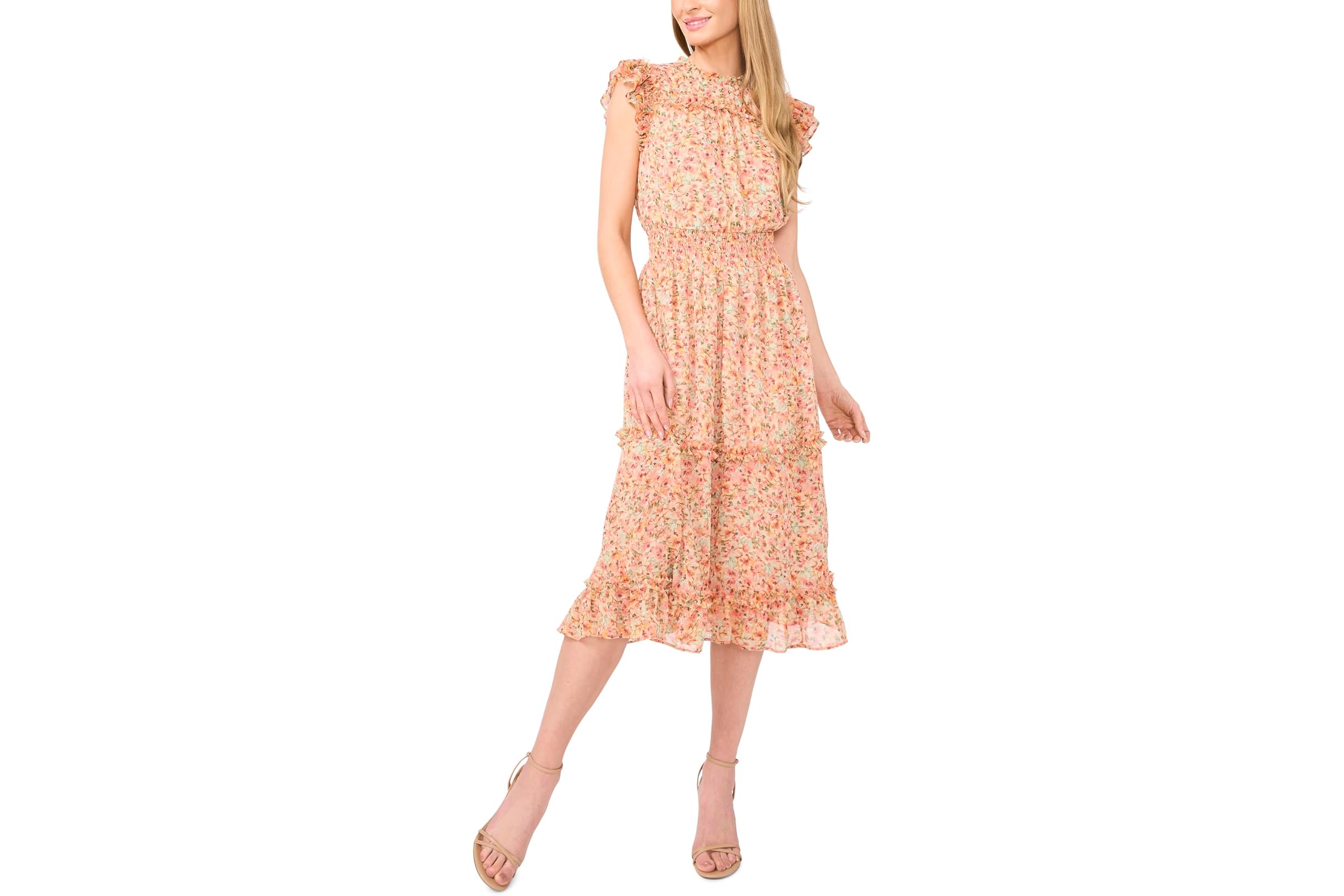 Платье CeCe Smocked Waist Ruffle Tiered Midi Dress 14690₽