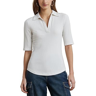 Lauren Ralph Lauren Petite Rib-Knit Elbow-Sleeve Polo Tee