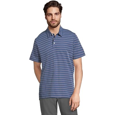 Мужская рубашка L.L.Bean Comfort Stretch Performance Short Sleeve Polo, Slightly Fitted, Stripe deep blue