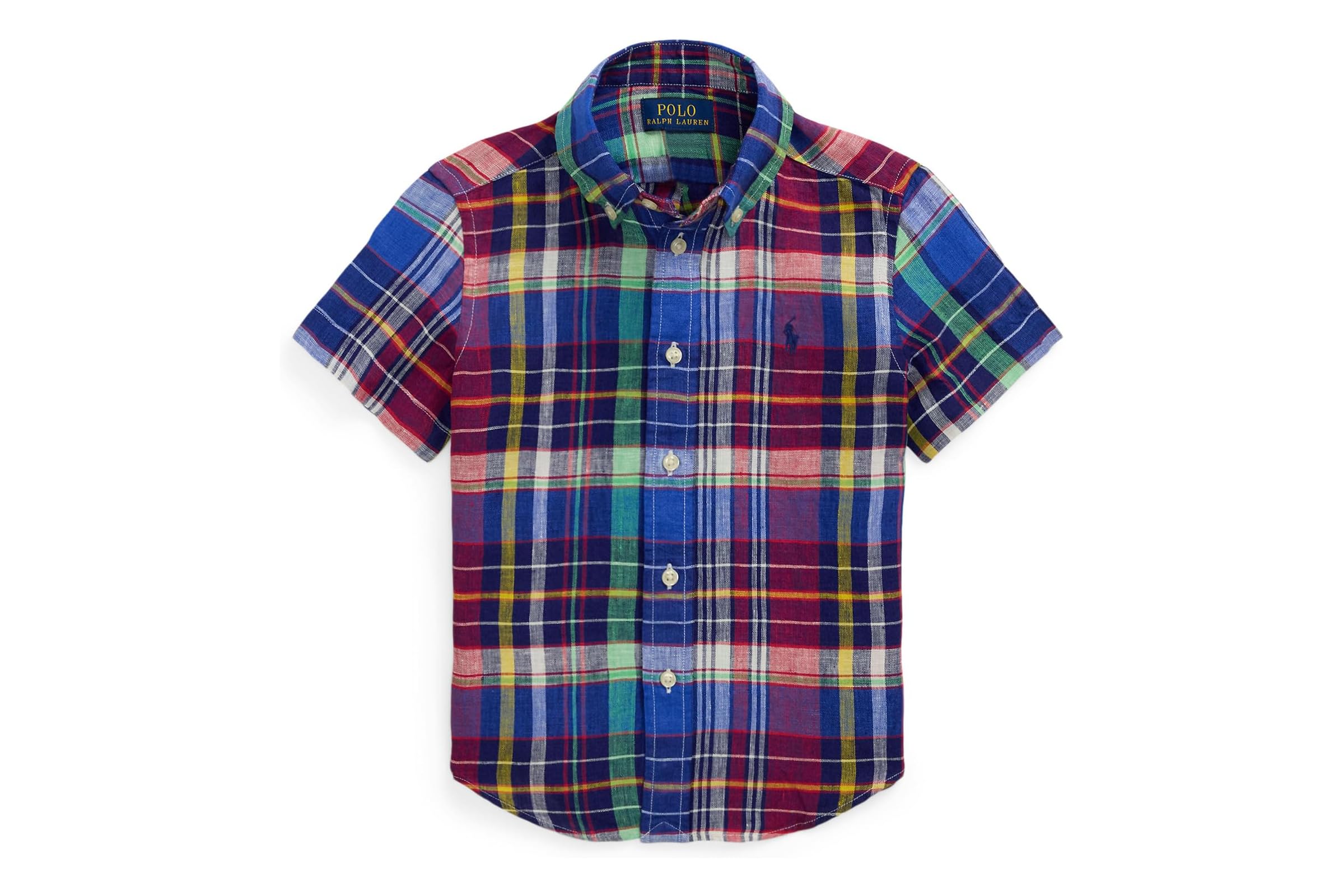Мужская рубашка Polo Ralph Lauren Kids Plaid Linen Short Sleeve Shirt ToddlerLittle Kid 7890₽