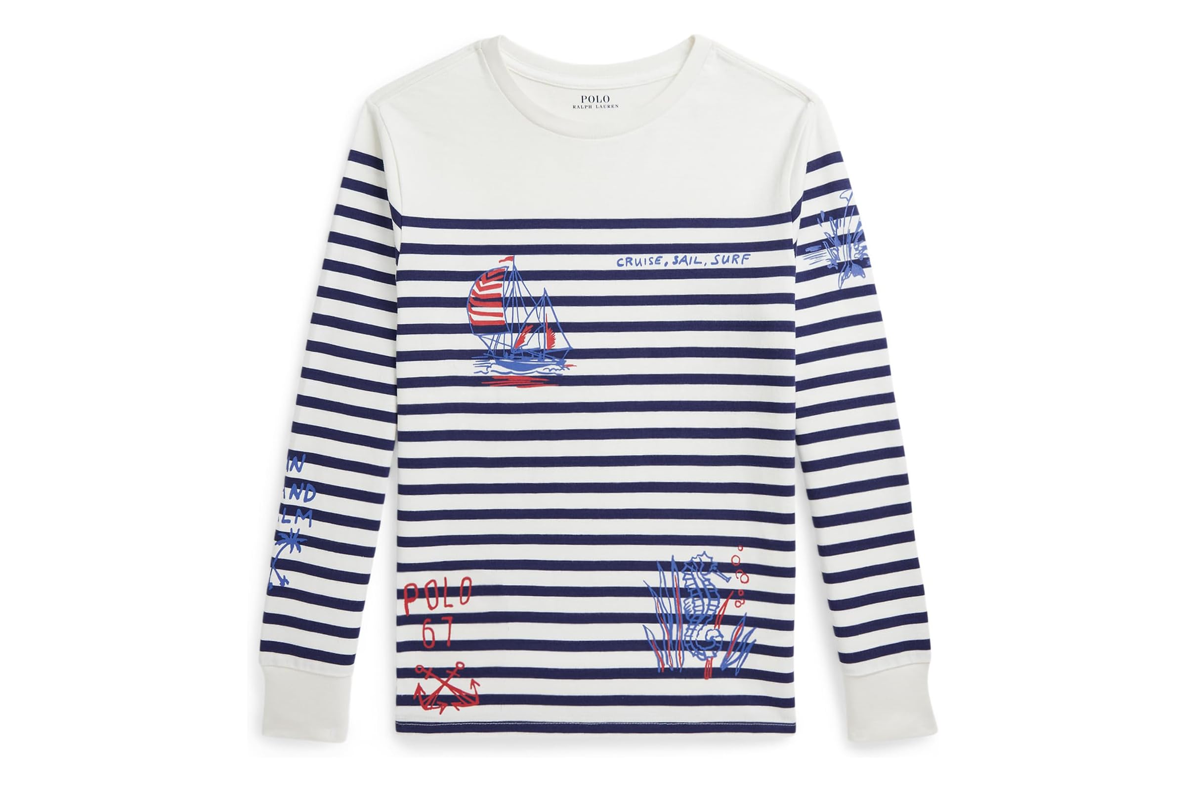 Мужская рубашка Polo Ralph Lauren Kids Striped Cotton Graphic Long-Sleeve Tee (Big Kid)