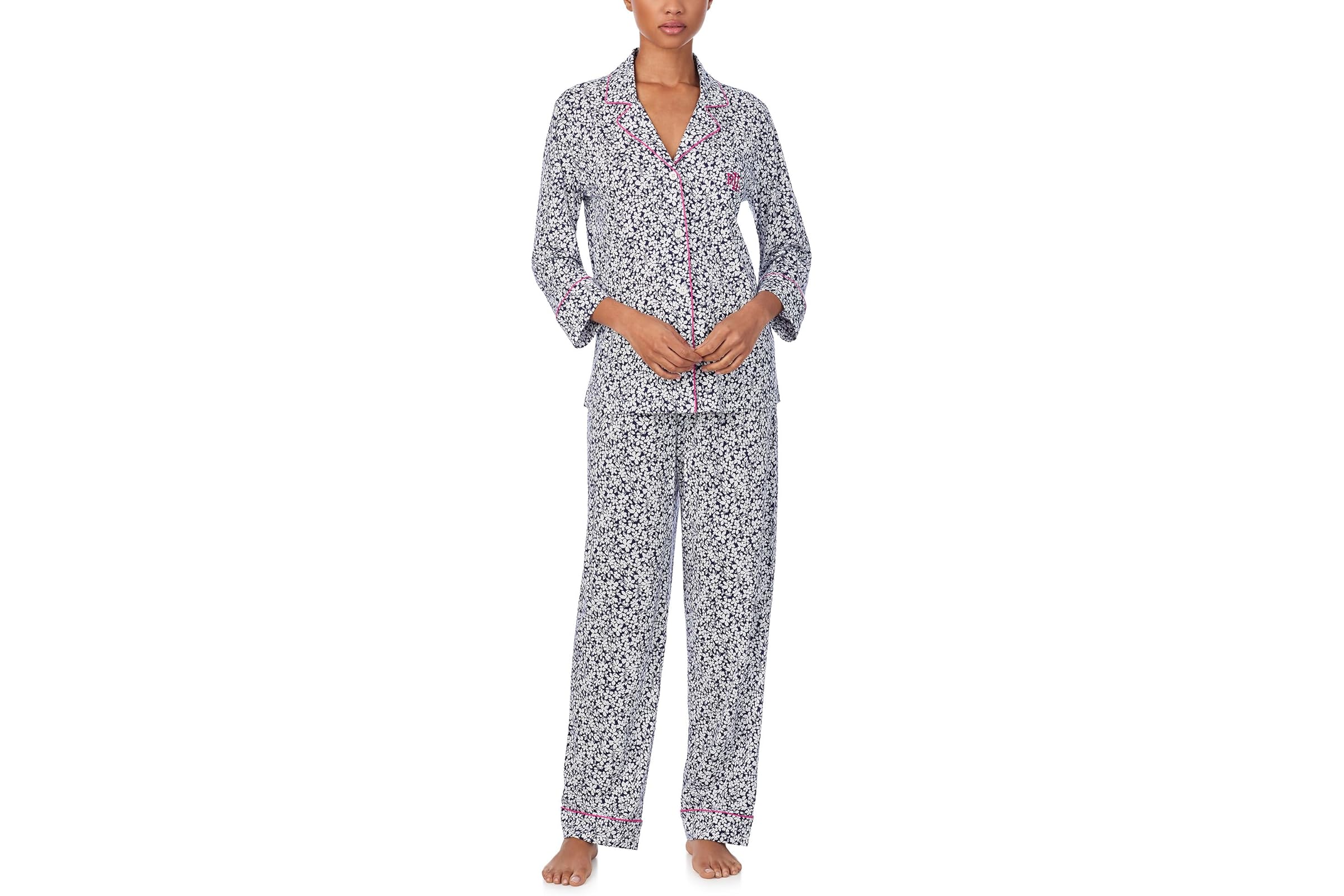 Lauren Ralph Lauren 34 Sleeve Notch Collar Long Pant Pajama Set 12890₽