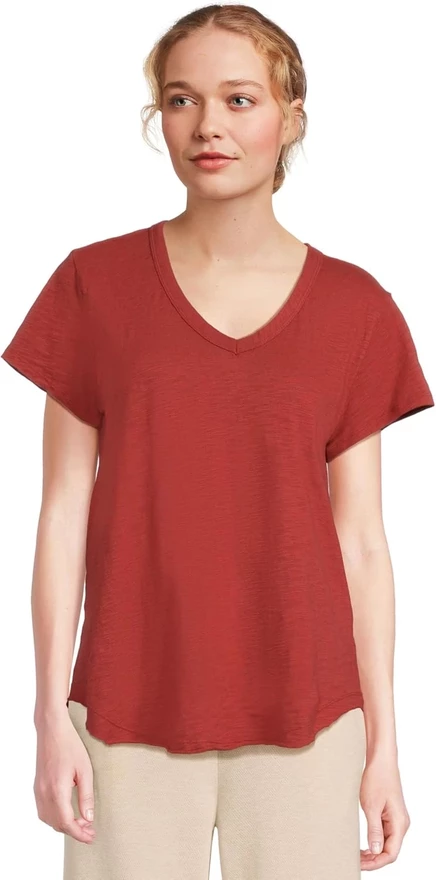 Mod-o-doc V-neck Short Sleeve Tee With Curved Hem spiced cider