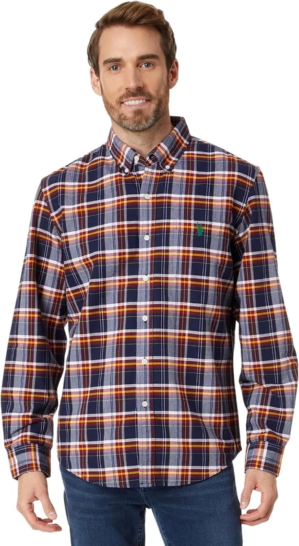Мужская рубашка U.S. POLO ASSN. Oxford slim fit в клетку, темно-синяя