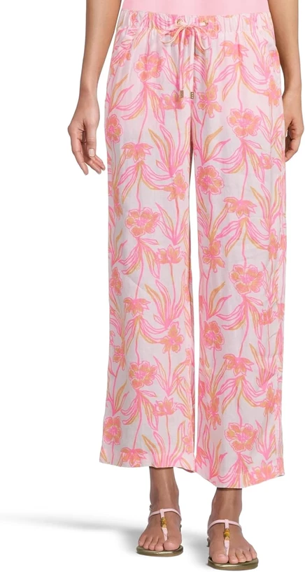 Льняные укороченные брюки Lilly Pulitzer Brawley resort белого цвета с прекрасными длинными штанинами