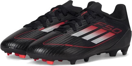 adidas Kids F50 League Football Boots Firm Ground (Little Kid/Big Kid) black/iron metallic/lucid red