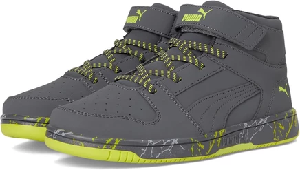 Детские кроссовки puma rebound layup mid на липучке, серые/лайм