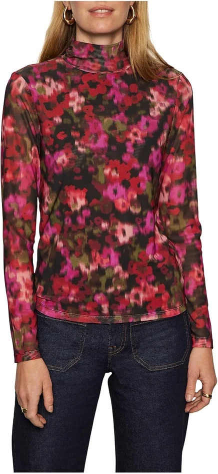 Sanctuary Long Sleeve Mesh Mock berry glow