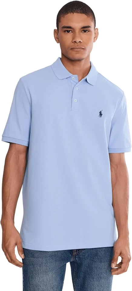 Рубашка поло Polo Ralph Lauren классического кроя из эластичной сетки pebble blue