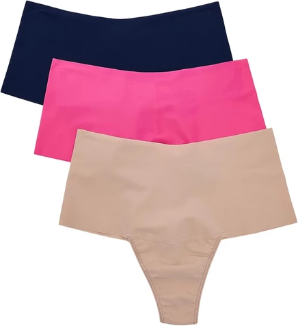 Стринги Hanky Panky Breathesoft с высокой посадкой, 3 штуки, провокационно-розовые / темно-серые / темно-синие