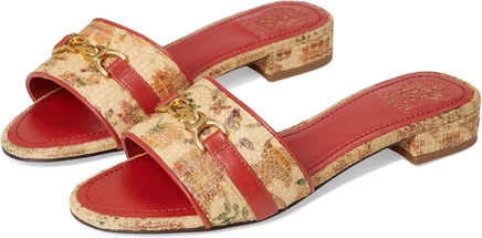 Vince Camuto Maxine Banded Buckle Slide Sandals warm tan/salsa