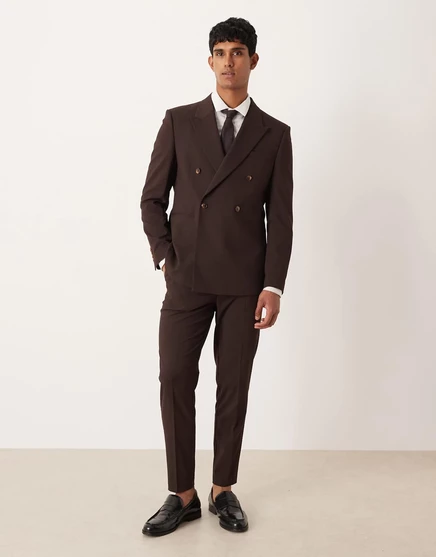 Дизайнерские зауженные костюмные брюки ASOS коричневого цвета brown